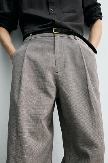 PANTALON RELAXED EN LIN ET COTON - Écru / Noir de Zara - Image 4