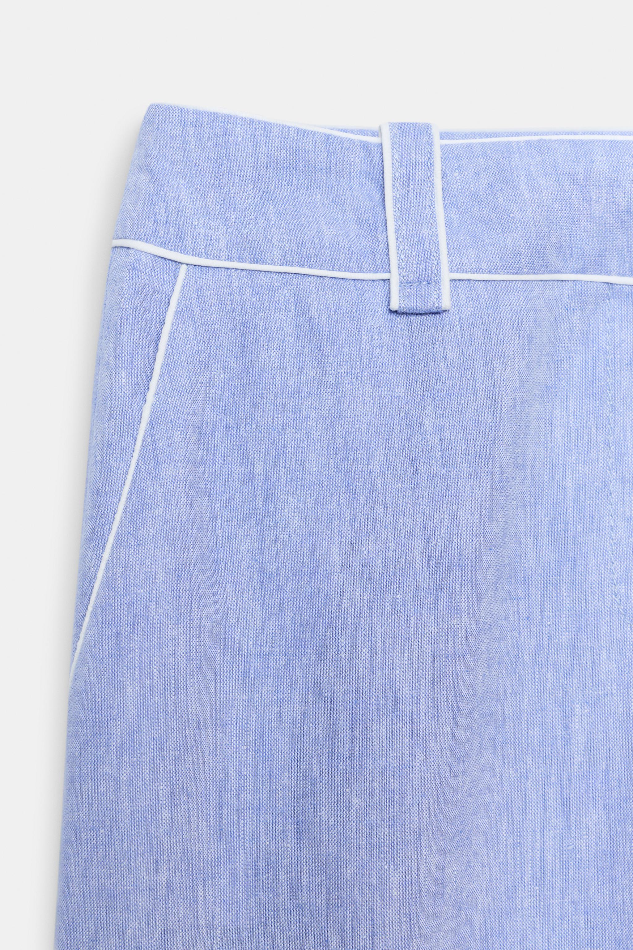 Zara Şeritli Keten Pantolon görsel 8