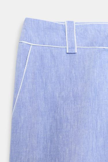 PANTALON LIN DÉTAIL LISERÉS - Bleu clair de Zara - Image 6