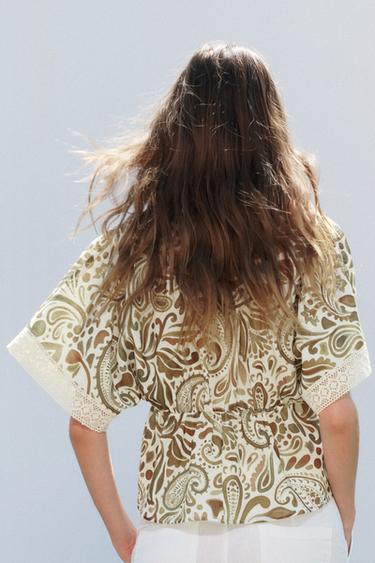 PRINTED TOP WITH CROCHET TRIM - Multicoloured by Zara - Image 2