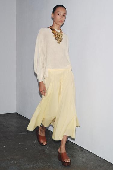 Zara ZW COLLECTION FLARED MIDI SKIRT - Yellow - Image 0