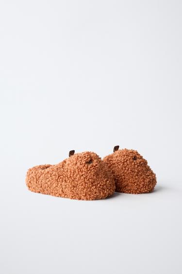 FAUX SHEARLING PUMPKIN SLIPPERS - Brown by Zara