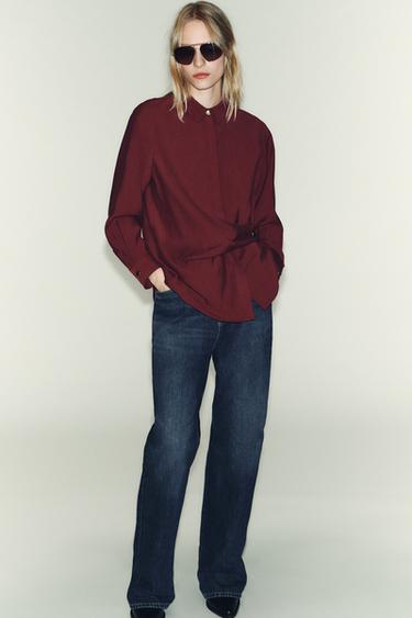 GOLD BUTTON WRAP SHIRT - Burgundy by Zara