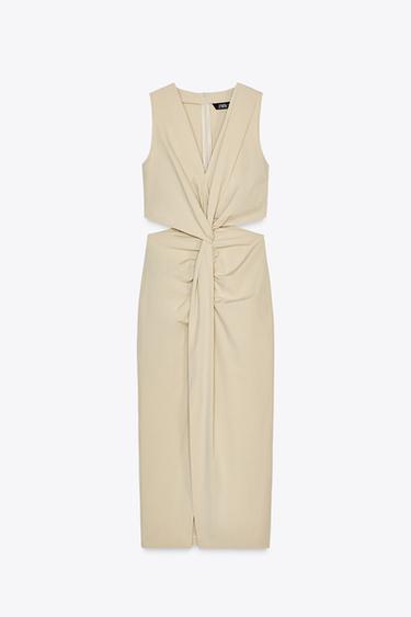 MIDI CUT-OUT KNOT DRESS - Beige by Zara