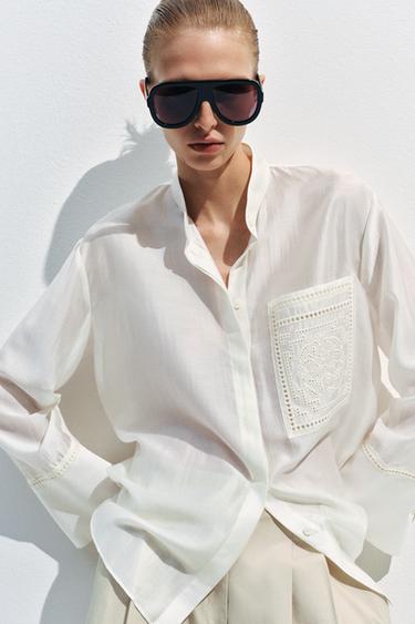 ZW COLLECTION EMBROIDERED POCKET SHIRT - White by Zara