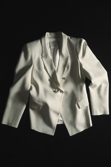 ZW COLLECTION DOUBLE-BREASTED SHOULDER PAD BLAZER - Ecru by Zara - Image 8