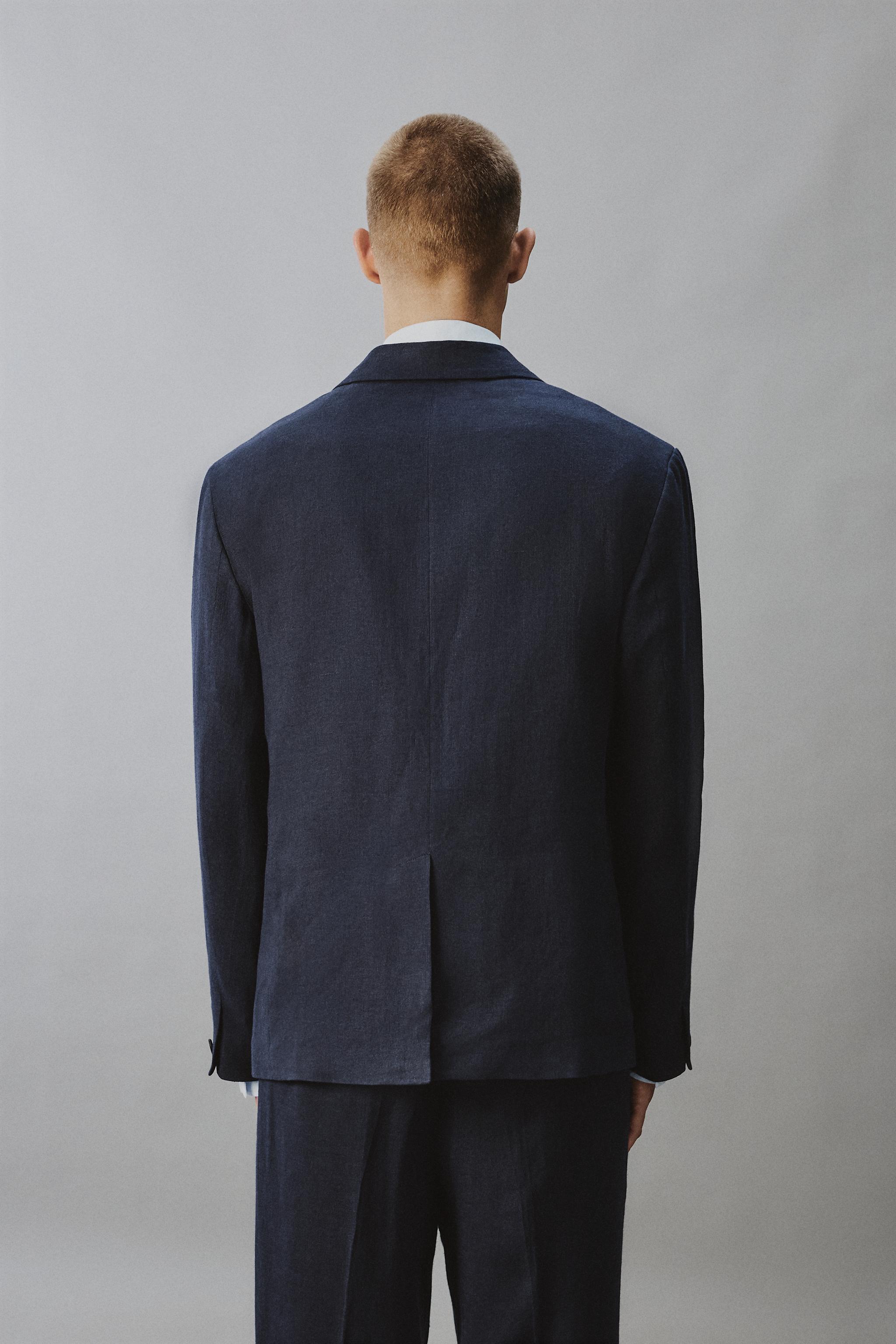 DOUBLE BREASTED LINEN - COTTON SUIT JACKET