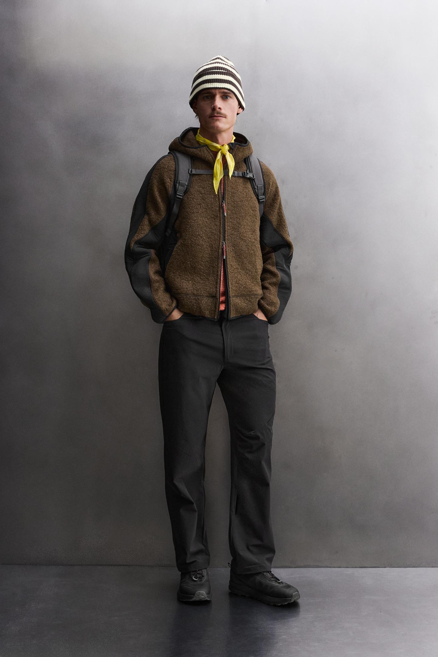 Мужская куртка Zara Color Block Combined Fleece, цвет: Коричневый синий