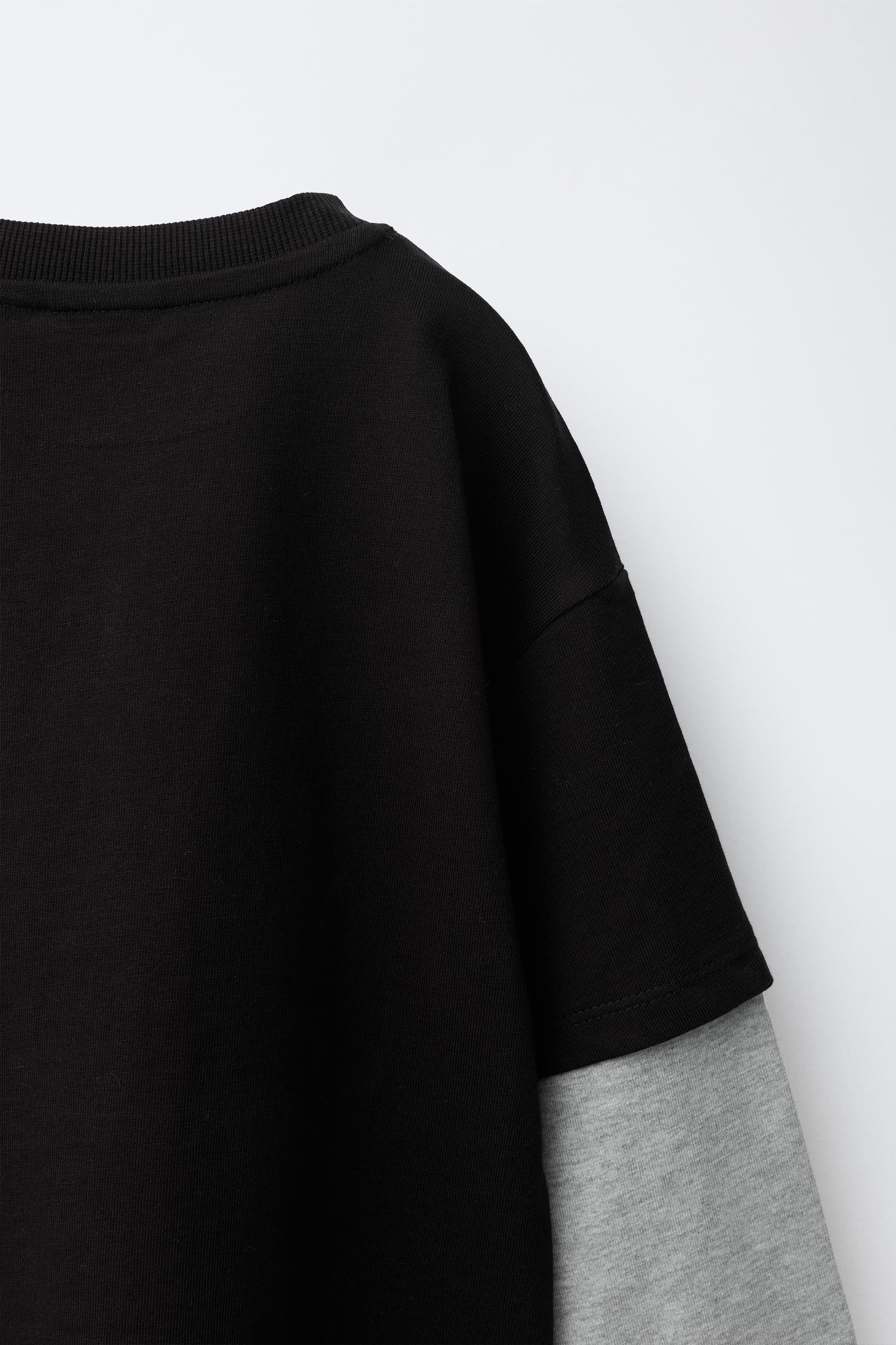 Детская футболка Zara Double Long Sleeve Text, цвет: Чёрный — фото 4