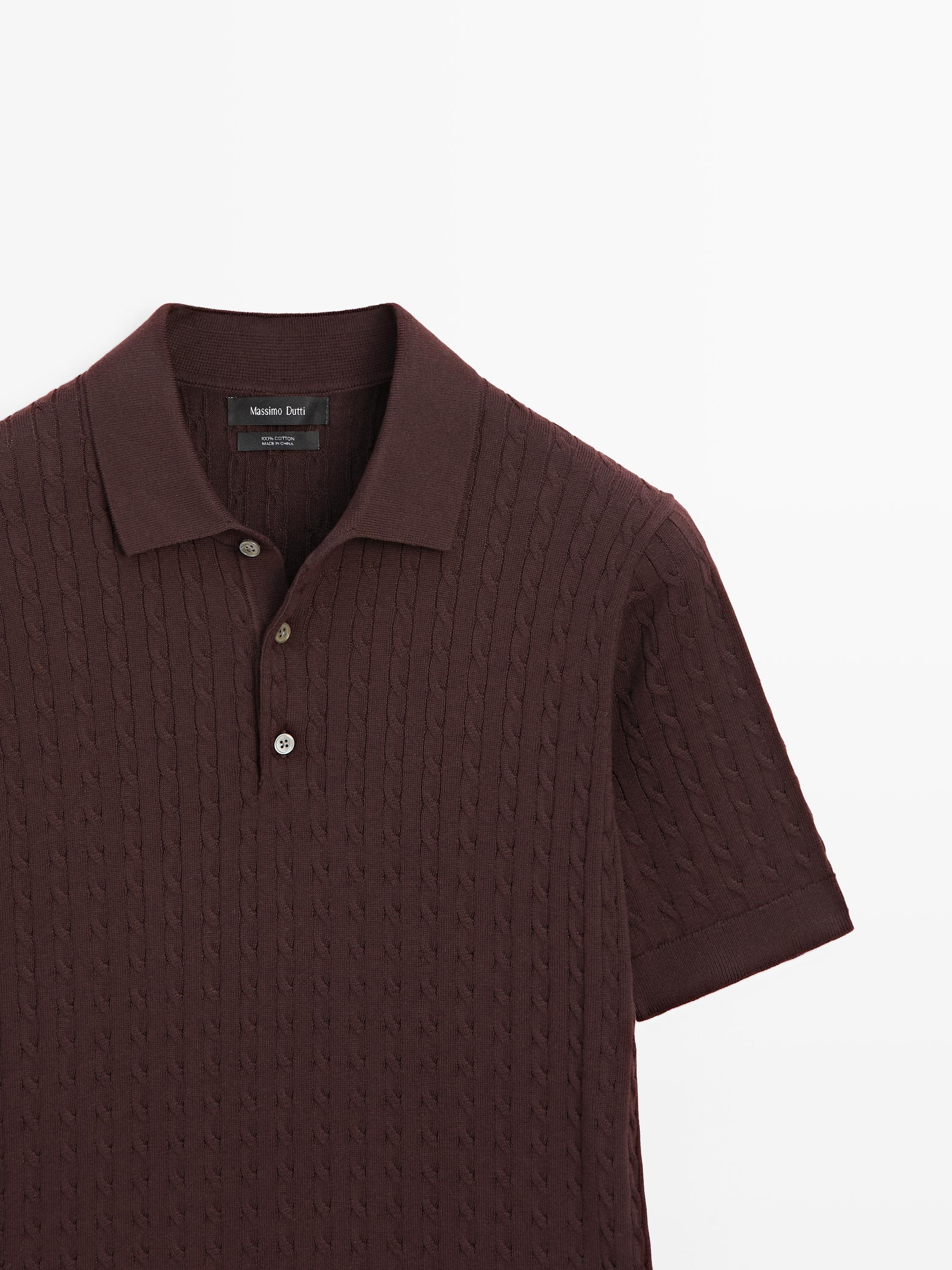 100% cotton cable-knit polo shirt