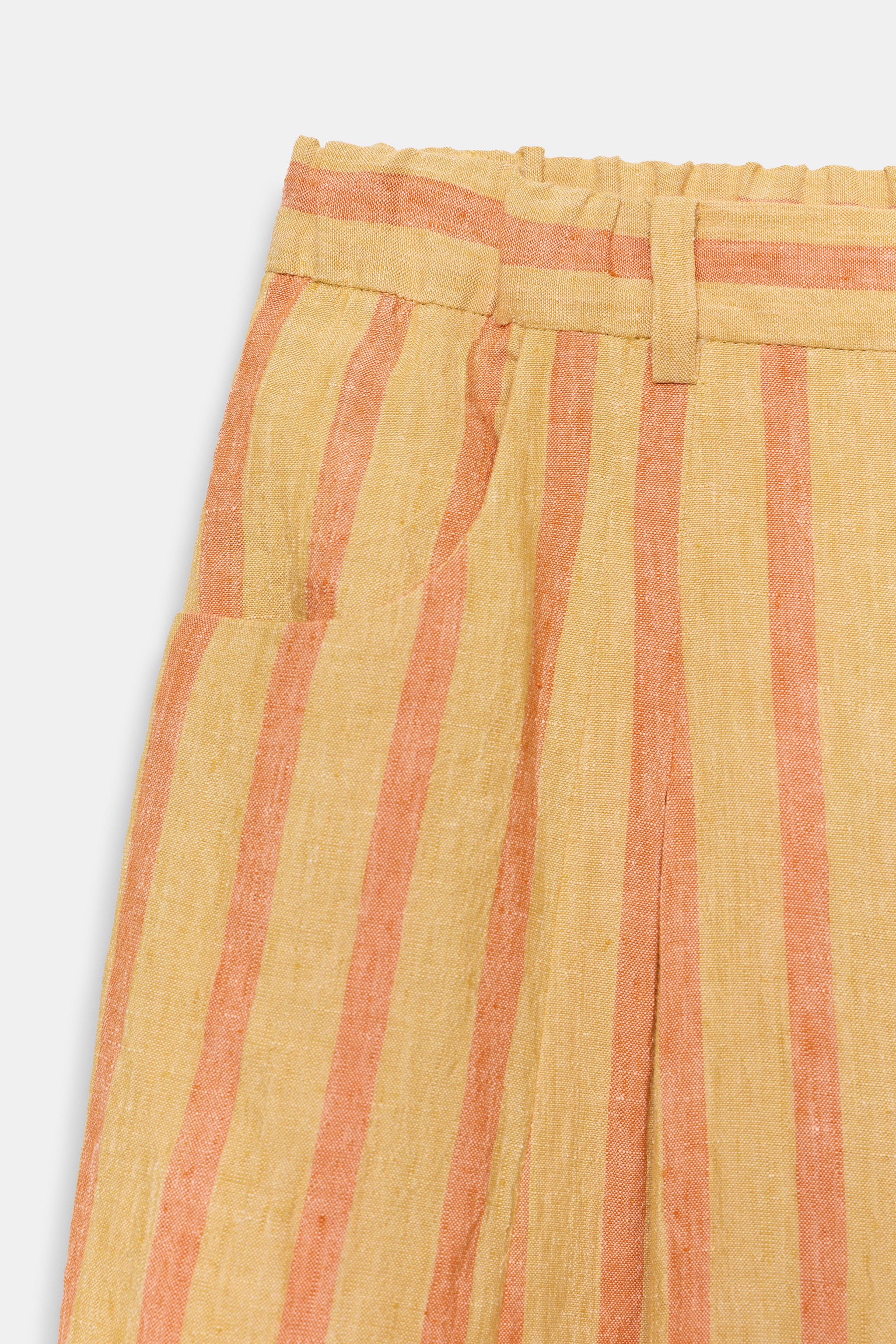 Женские брюки Zara ZW COLLECTION STRIPED LINEN-BLEND PANTS — фото 8