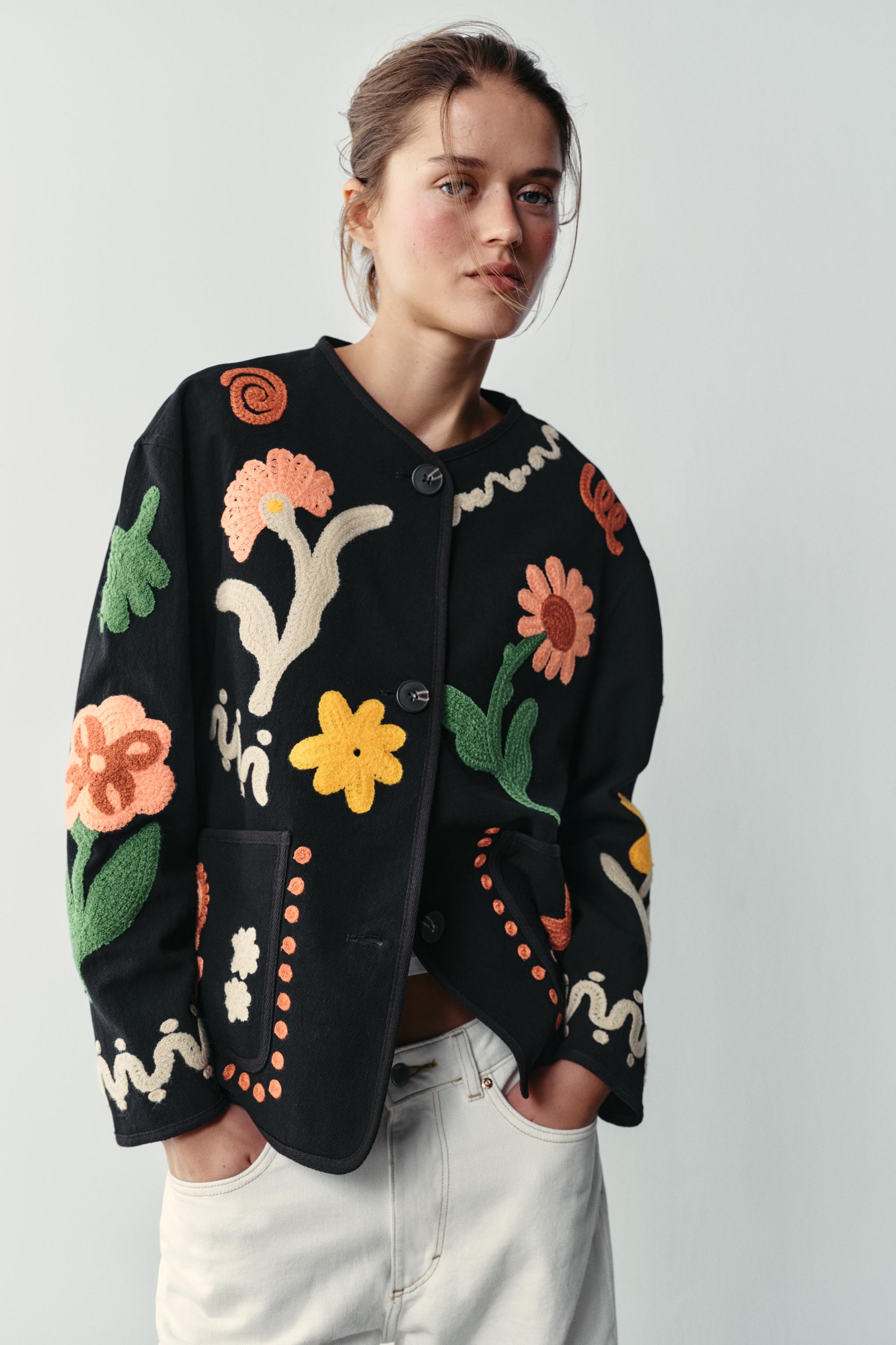 EMBROIDERED FLORAL JACKET — Black