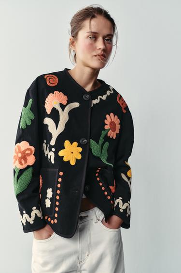 FLORAL EMBROIDERED JACKET - Black by Zara