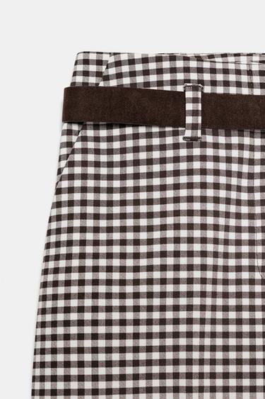 GINGHAM STRAIGHT TROUSERS WITH BELT - Brown by Zara - Image 9
