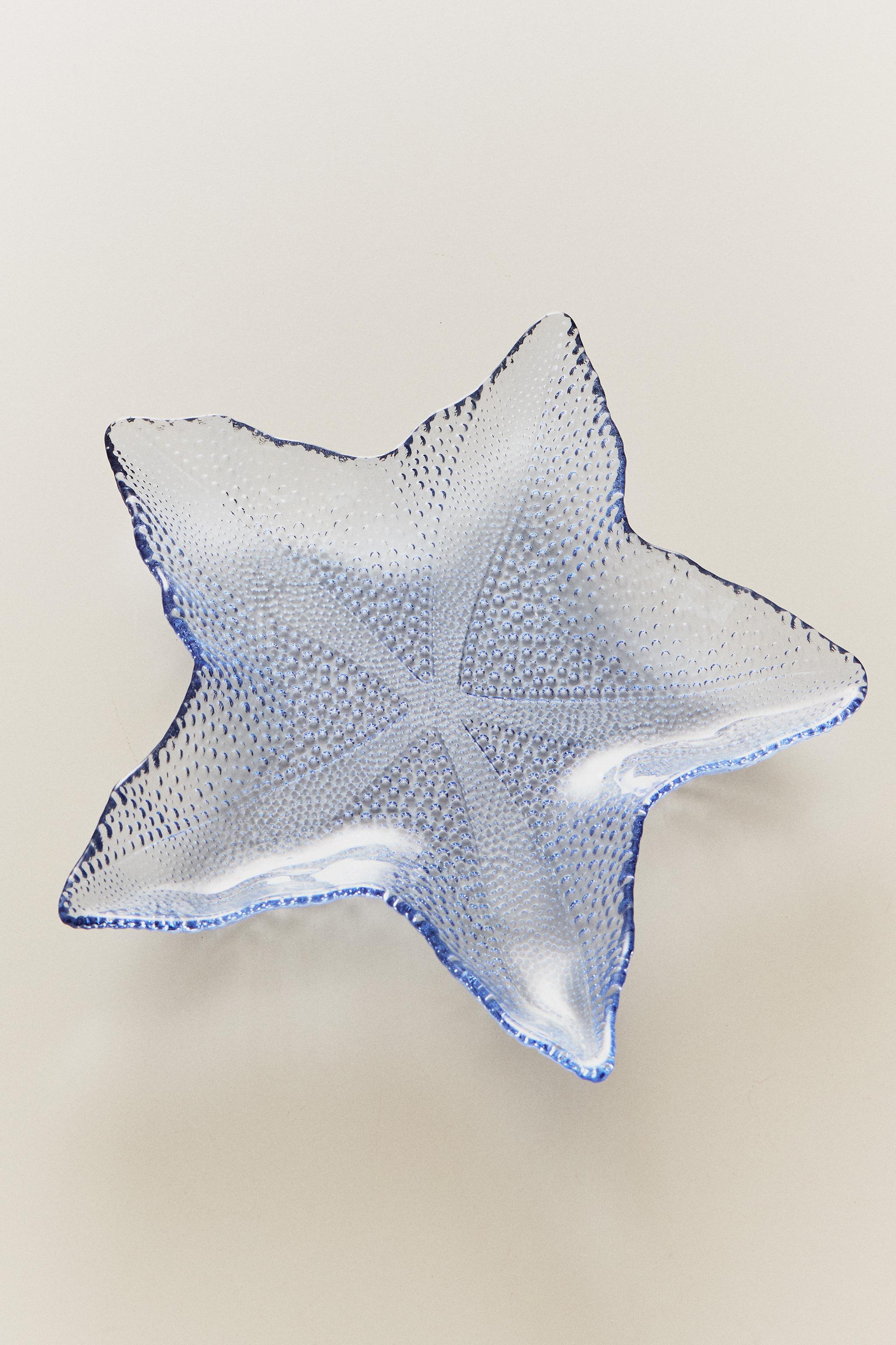 STARFISH GLASS SERVING DISH — Light blue