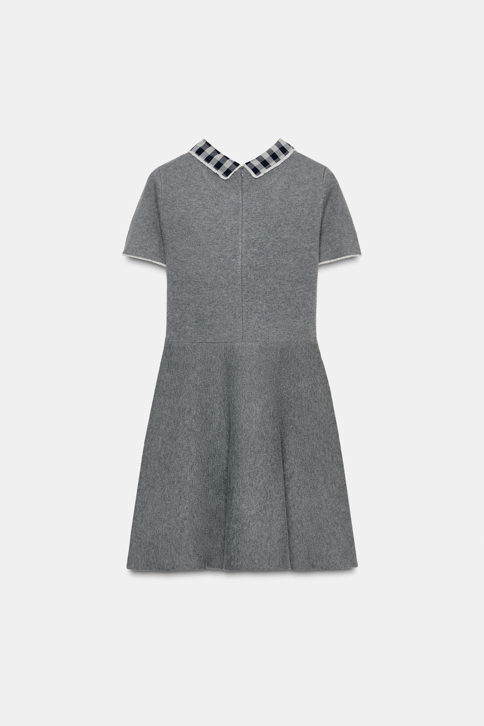 CONTRAST COLLAR DRESS Grey ZARA United Kingdom