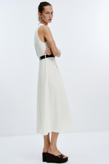 CONTRAST TRIM MIDI DRESS WITH BELT - Oyster-white by Zara - Image 3