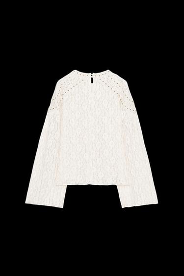 STUDDED LACE TOP - Ecru by Zara