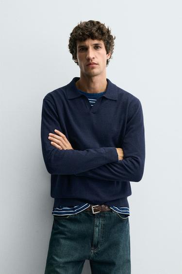 POLO EN MAILLE STRUCTURÉE - Bleu marine de Zara