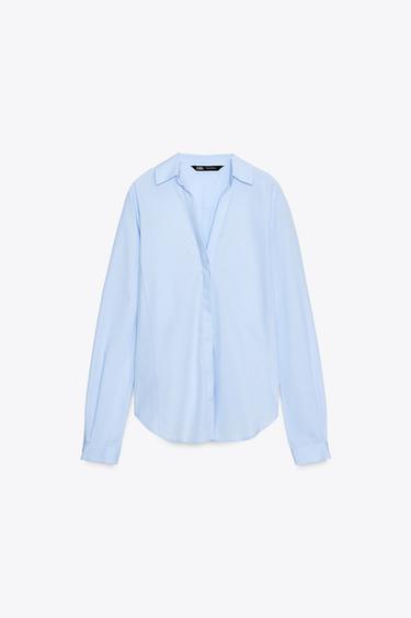 Zara FITTED COTTON SHIRT - Sky blue