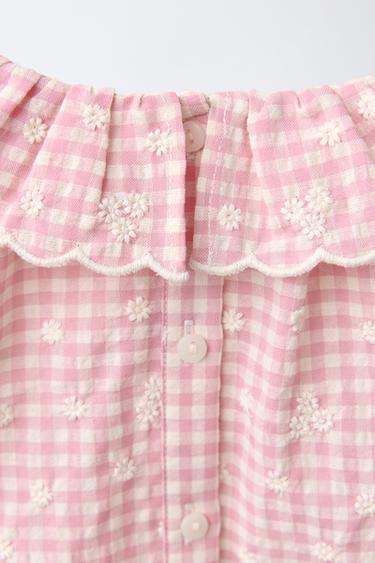 BODY À CARREAUX VICHY ET FLEURS BRODÉES - Rose / Blanc de Zara - Image 3
