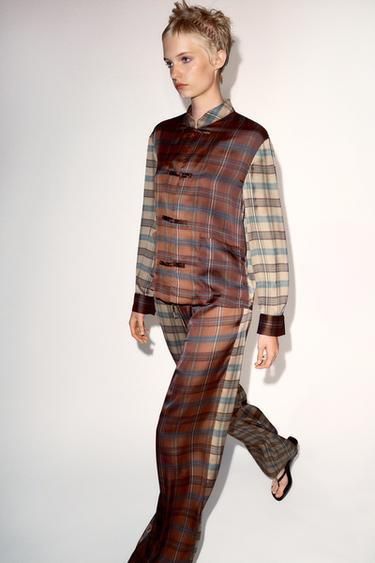 ZW COLLECTION CHECKED FLOWING TROUSERS - Reds by Zara