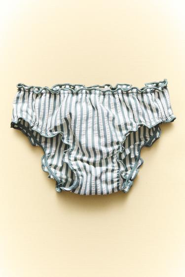 CHILDREN'S STRIPED RUFFLED BEACH BIKINI BOTTOMS - Ecru / Green by Zara - Image 6