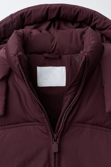 WATER-REPELLENT HOODED PUFFER COAT - Burgundy by Zara