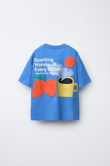 T-SHIRT À POMME EN RELIEF - Bleu de Zara - Image 1