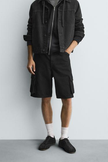 BERMUDA DENIM CARGO - Negro de Zara