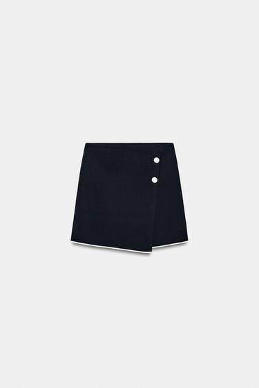 JUPE COURTE EN MAILLE À BOUTONS CONTRASTE - Bleu marine / Blanc de Zara - Image 6