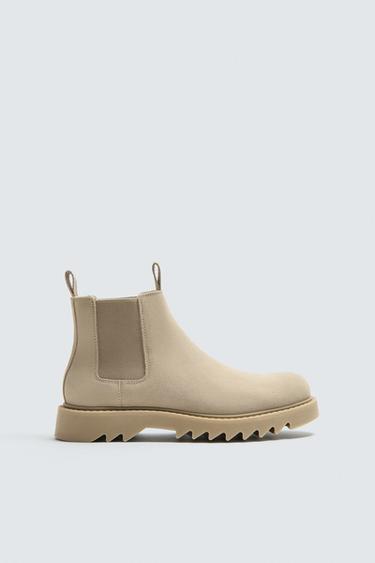 BOTA CHELSEA DE COURO - Marrom-areia da Zara