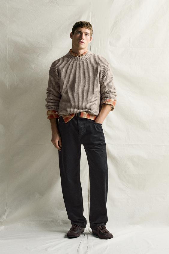Zara COTTON-WOOL ENGLISH RIB SWEATER - Beige marl - Image 0
