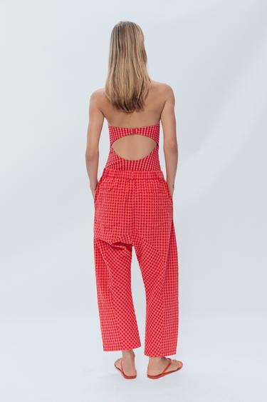 LIMITED EDITION HALTER GINGHAM SWIMSUIT - BURGANDY MARS by Zara - Image 2