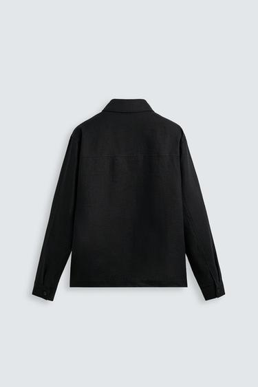 100% LINEN OVERSHIRT - Black by Zara - Image 7