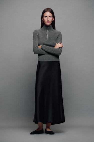 Zara SATIN MIDI SKIRT - Black