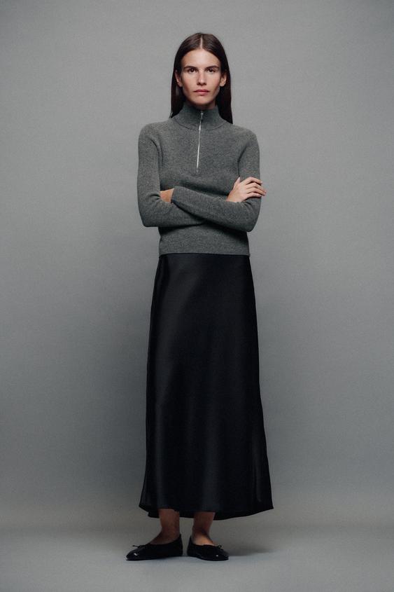 SATIN MIDI SKIRT - Black by Zara - Image 0