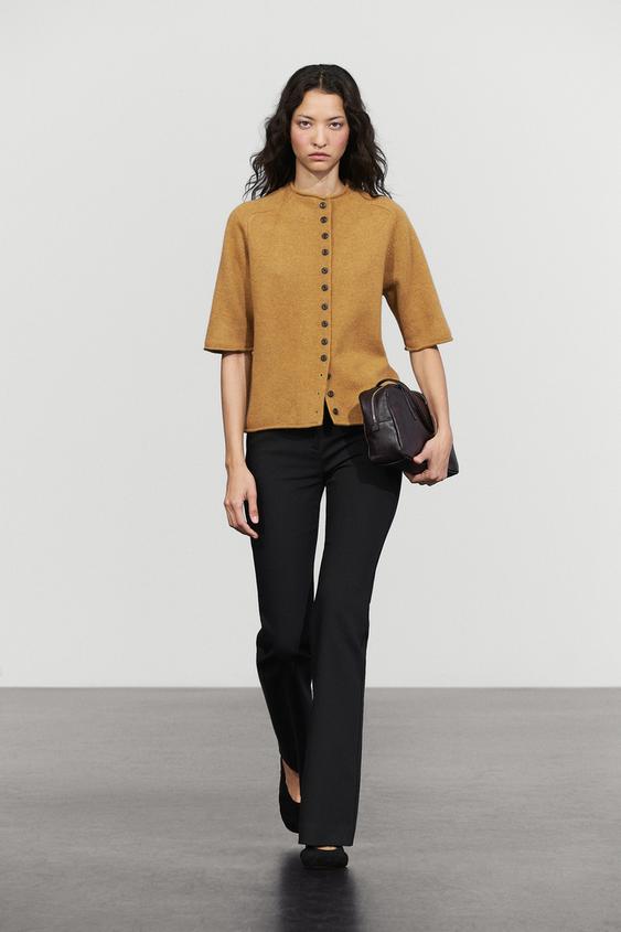 Zara 100% wool funnel neck knit cardigan - Oil - Image 0