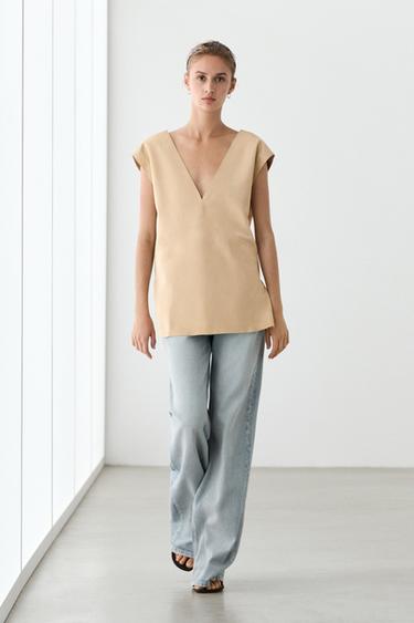 Top sin mangas piel ante - Beige de Zara - Imagen 0