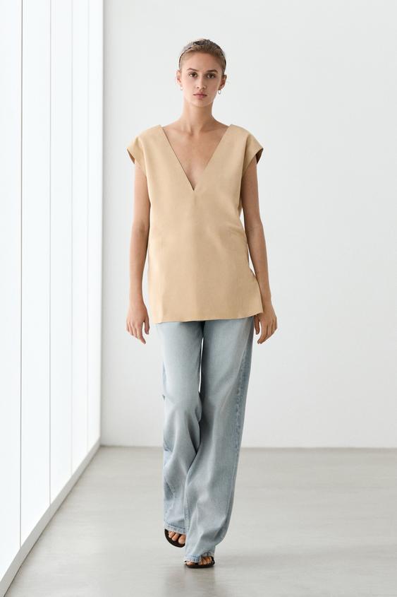 Top sin mangas piel ante - Beige de Zara - Imagen 0