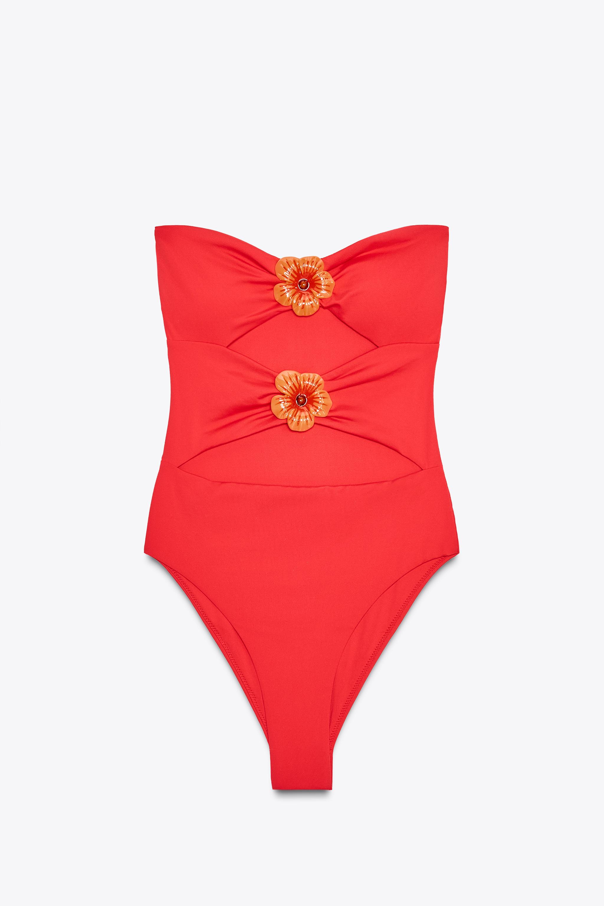 バンドゥカットアウトフラワー柄スイムウェア - コーラル | ZARA