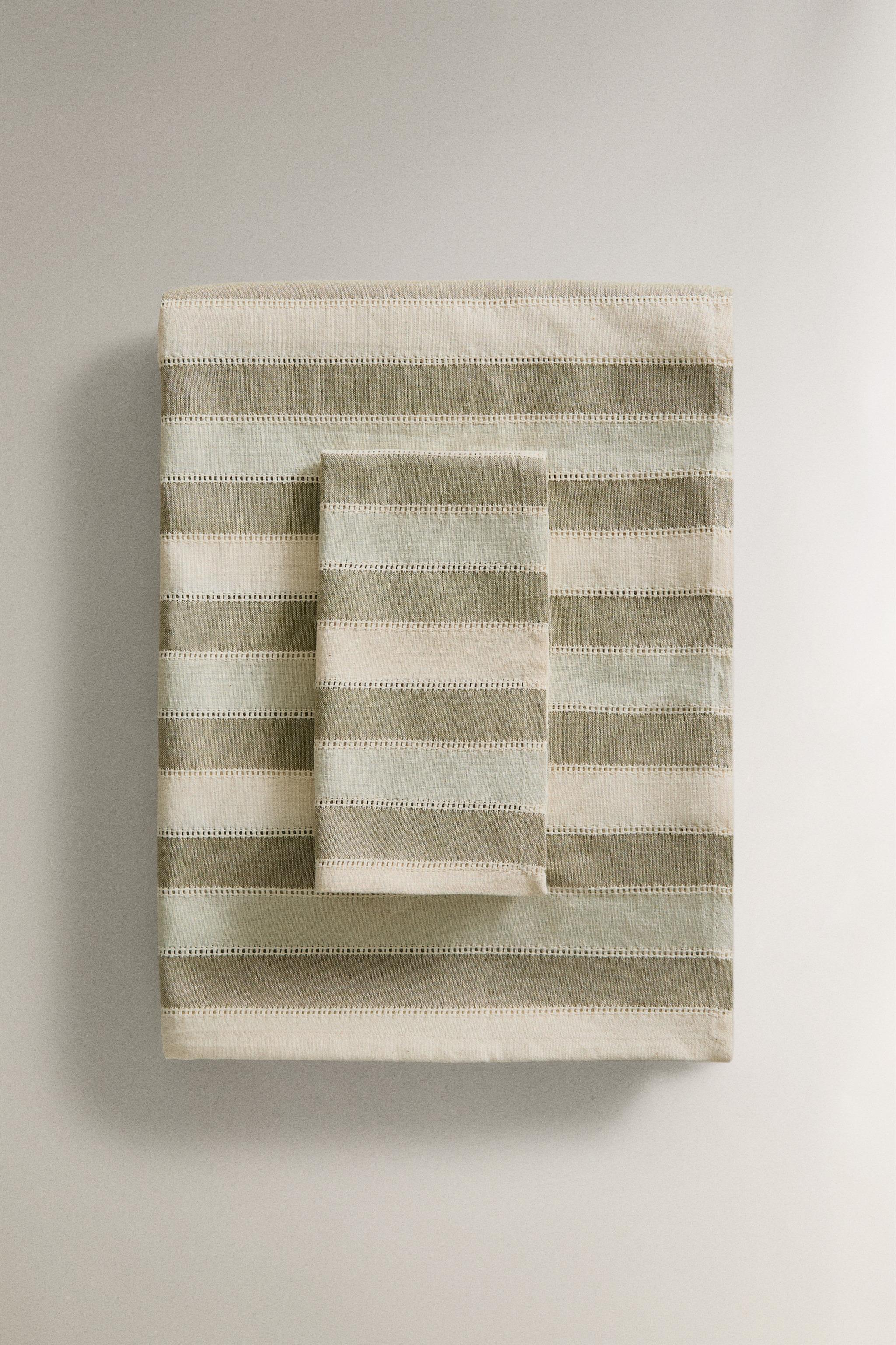 STRIPED TABLECLOTH WITH LACE INSERTS