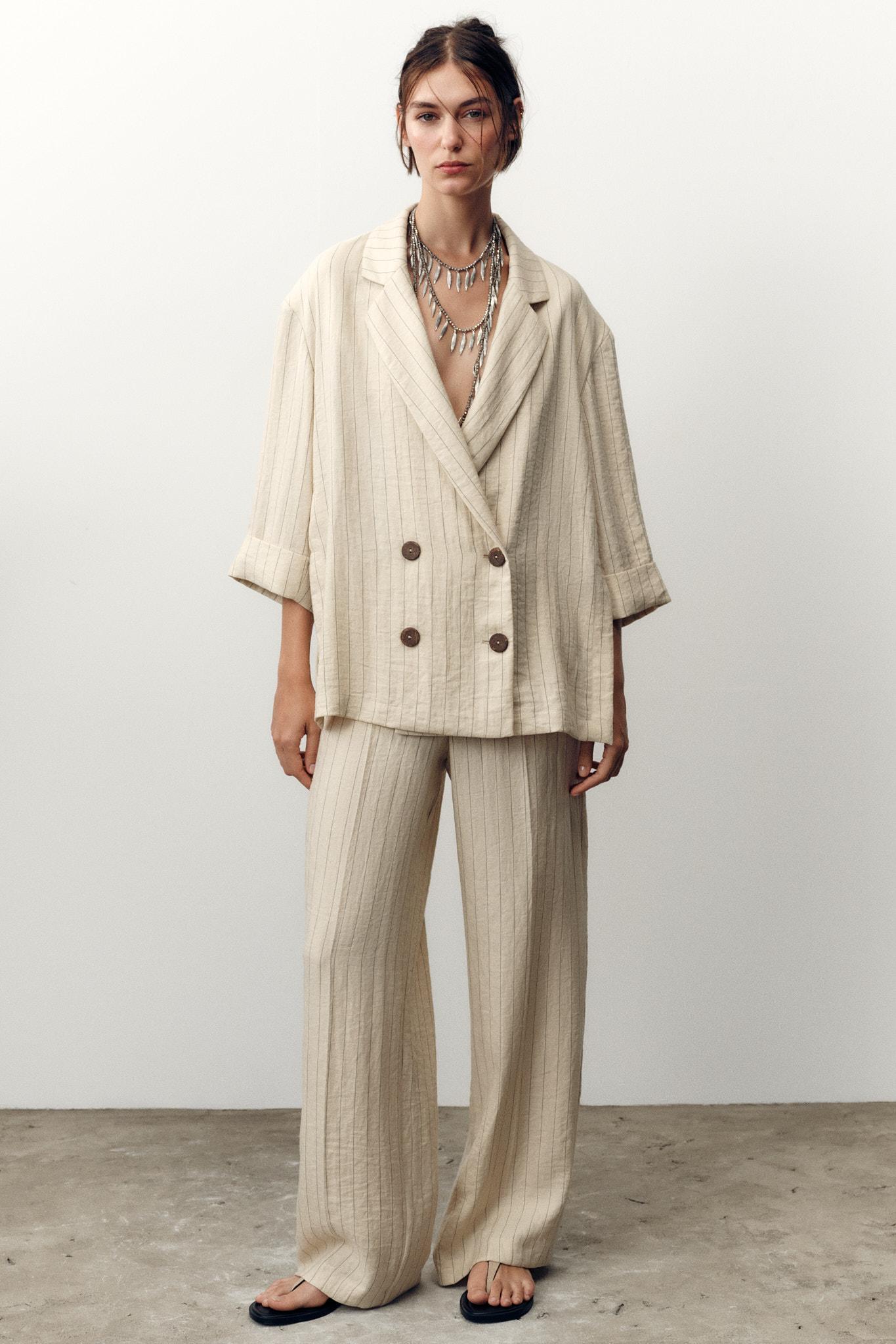 新品未使用 ZARA ダブルブレストブレザー ストレートレッグパンツ セット ストレートフィット テクスチャーパンツ - グレー | ZARA Japan