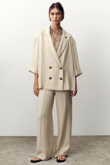 STRIPED DOUBLE-BREASTED BLAZER - Ecru / Black by Zara