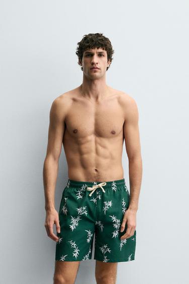 LONG LEAF PRINT SWIMMING TRUNKS - Green by Zara - Image 4
