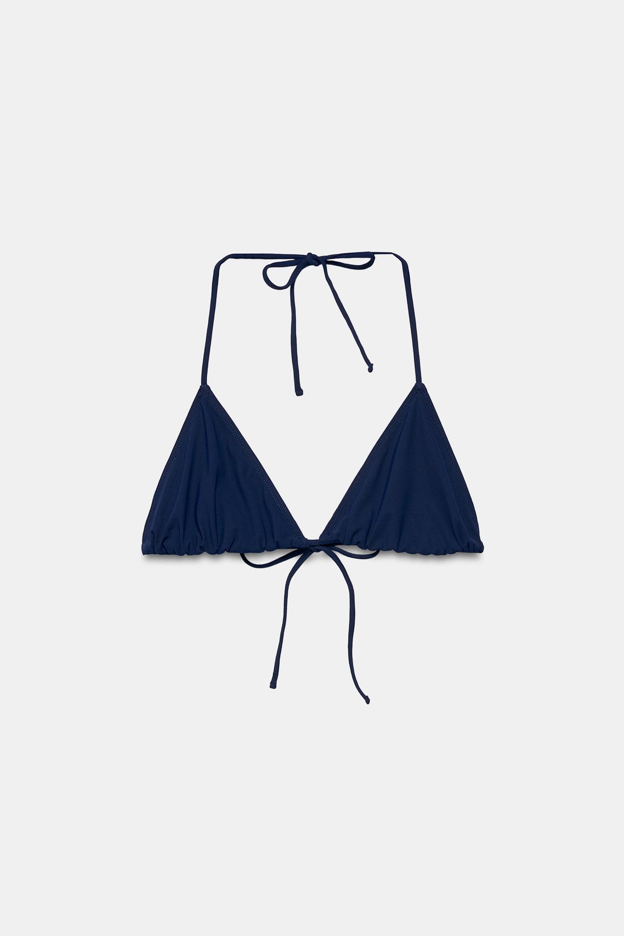 PLAIN HALTER BIKINI TOP — Navy blue