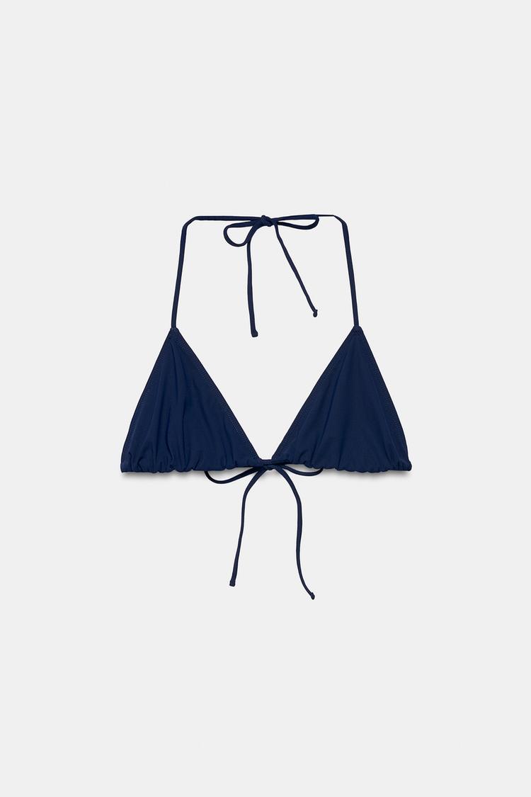 PLAIN HALTER BIKINI TOP — Navy blue