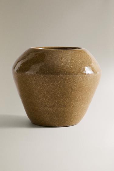 ENAMELLED TERRACOTTA VASE - Ванільний Zara - Зображення 0