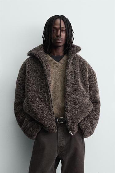Zara FAUX SHEARLING JACKET - Brown / Green