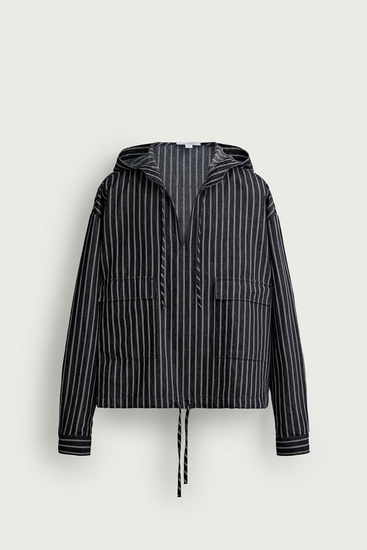 OVERSHIRT CON CAPUCHA A RAYAS DE ALGODÓN Y LINO 7